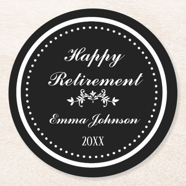 Anpassningsbar Modern Elegant Black&White Lycklig  Underlägg Papper Rund (Framsidan)