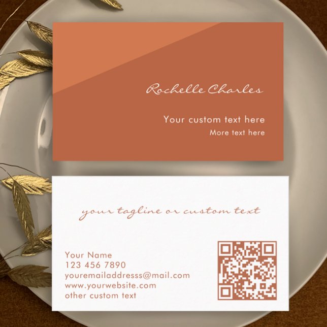 Anpassningsbar Modern Elegant Koppar QR-kod Profes Visitkort (Personalize this stylish copper business card template. Elegant modern custom script.
)