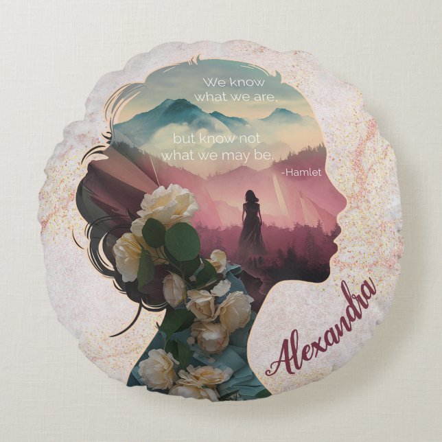 Anpassningsbar Modern Elegant Kortsakens inspirati Rund Kudde (Framsidan)