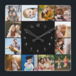 Anpassningsbar Modern enkel fotosamling för enkel  Fyrkantig Klocka<br><div class="desc">Enkel och modern Instagram-fotokollage, perfekt för 16 favoritminnen att vara tacksam för i den här knappa vägguttaget med minimalistisk design. Perfekt som en gåva till familj eller bästa vänner, uppvärmning av hemmet eller nyfödda, men också en perfekt som är närvarande för dig själv, en vardaglig påminnelse om hur lyckligt du...</div>