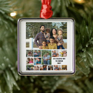 Anpassningsbar Modern Family 14 Photo Collage-mall Julgransprydnad Metall