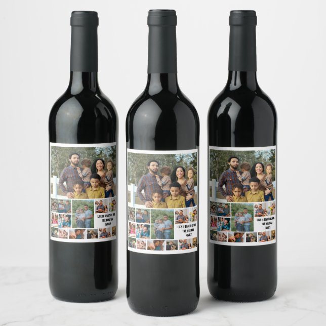 Anpassningsbar Modern Family 14 Photo Collage-mall Vinflaska Etikett (Flaskor)