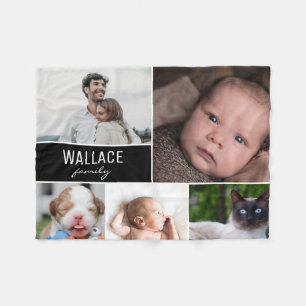 Anpassningsbar Modern Family Photo Collage med eft Fleecefilt