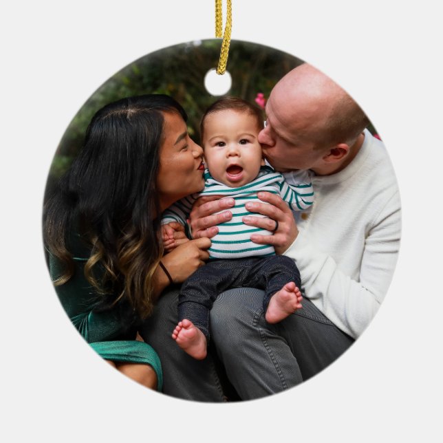 Anpassningsbar Modern Family Photo jul-Helgdag Julgransprydnad Keramik (Framsidan)