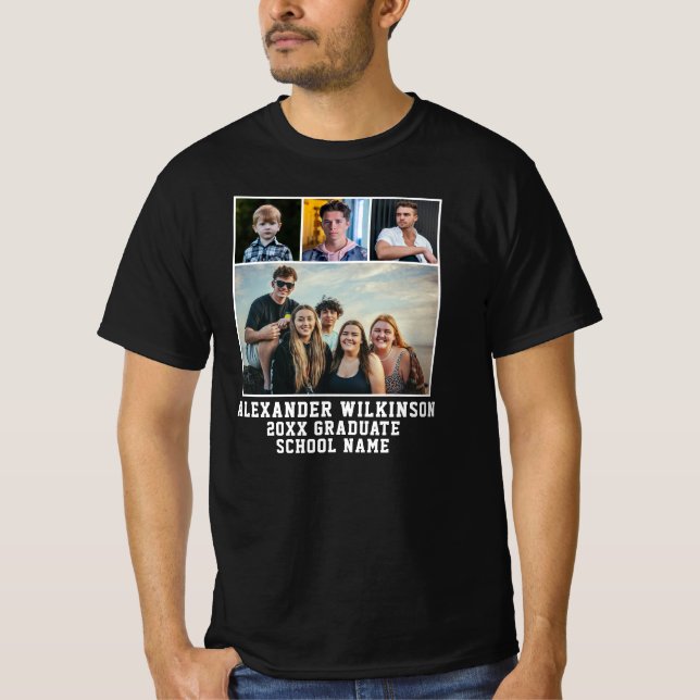 ANPASSNINGSBAR Modern fet skript 4 Photo Studenten T Shirt (Framsida)