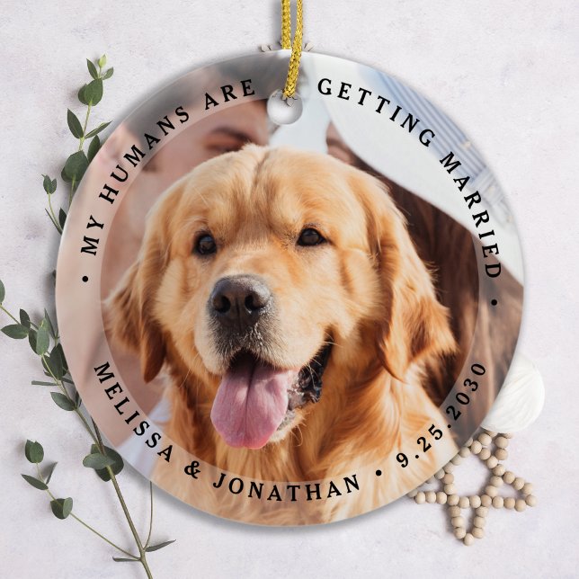 Anpassningsbar Modern Förlovning Pet Bröllop Hund  Julgransprydnad Keramik (Skapare uppladdad)