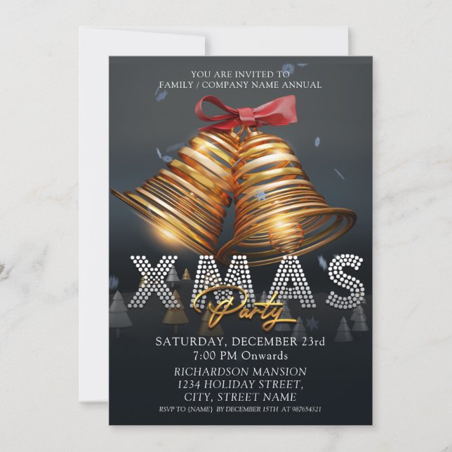 Anpassningsbar Modern God jul Klockor Black Guld R Inbjudningar (Framsida)