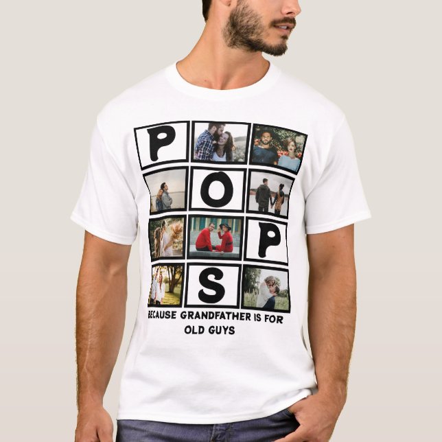 Anpassningsbar Modern Grandfather Pops 8 Photo Col T Shirt (Framsida)