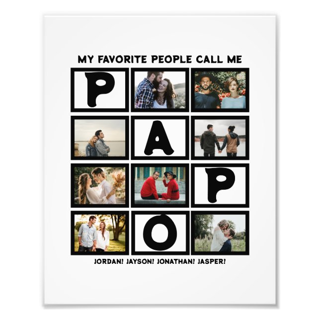 Anpassningsbar Modern Grandpa Papo 8 Photo Collage Fototryck (Framsidan)