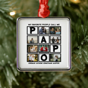 Anpassningsbar Modern Grandpa Papo 8 Photo Collage Julgransprydnad Metall