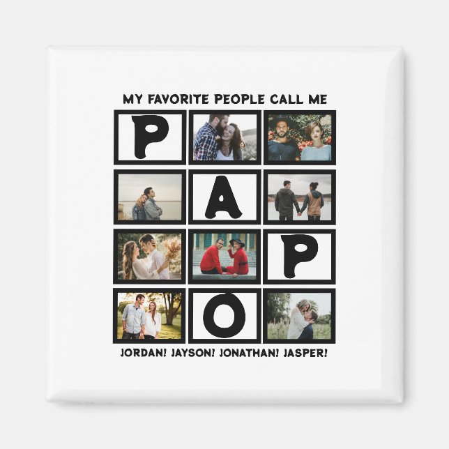 Anpassningsbar Modern Grandpa Papo 8 Photo Collage Magnet (Framsidan)