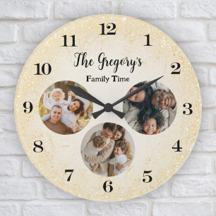 Anpassningsbar Modern Guld 3-Roligt för fotosamlin Stor Klocka