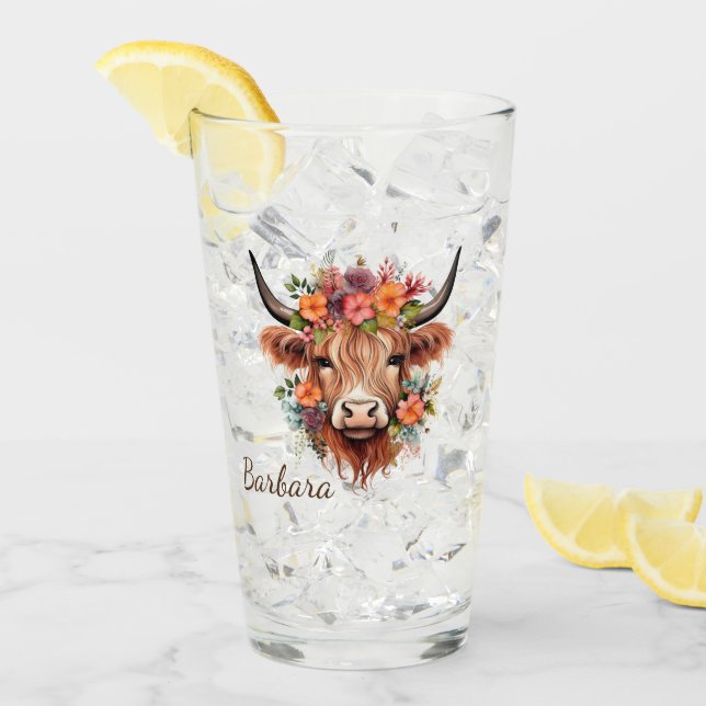 Anpassningsbar Modern Highland Cow Boho with Flowe Glaskopp (Framsida Ice)