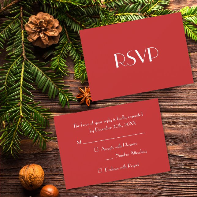 Anpassningsbar Modern Julfest Red  OSA Kort (Custom Modern Christmas Red Holiday Party RSVP)