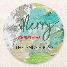 Anpassningsbar Modern Julgran Watercolor Art Underlägg Papper Rund