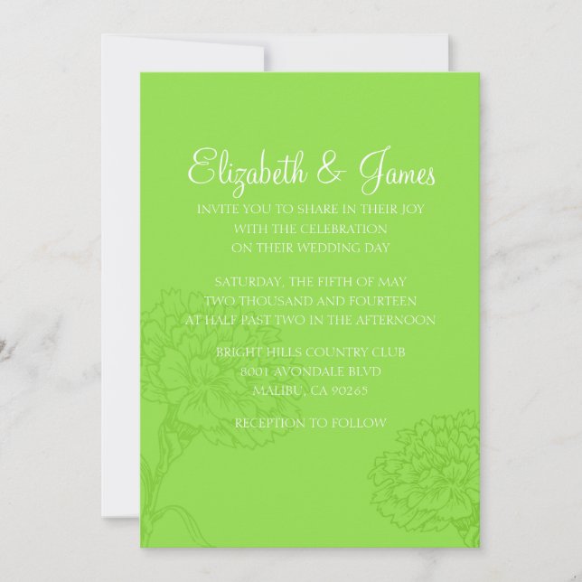 Anpassningsbar Modern Lime Green Wedding bjudits i Inbjudningar (Framsida)