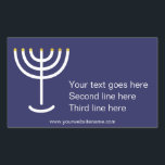 Anpassningsbar Modern Menorah White Navy Guld Grap Rektangulärt Klistermärke<br><div class="desc">Modern Menorah White Navy Guld Graphic Sticker. Vit,  Guld. Överförbart och anpassade.</div>
