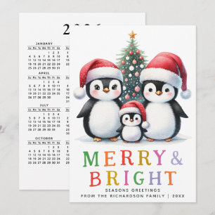 Anpassningsbar Modern Merry och Bright Penguin jul Julkort