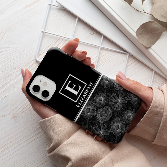 Anpassningsbar Modern Monogram Black and White-Blo (Skapare uppladdad)