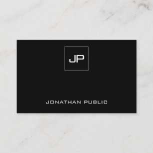 Anpassningsbar Modern Monogram Elegant, svart och Visitkort