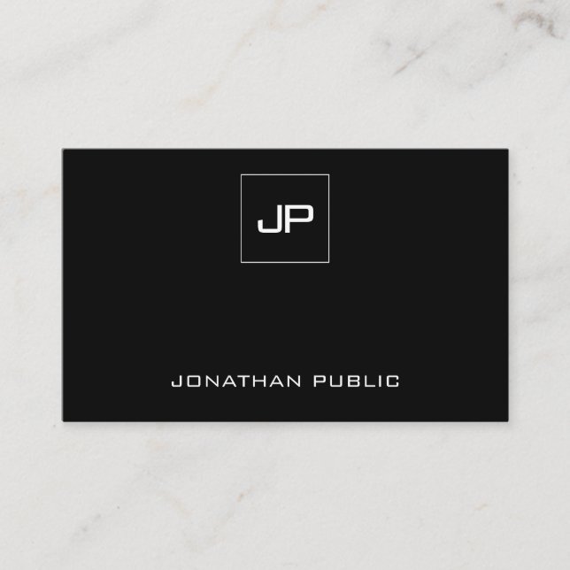 Anpassningsbar Modern Monogram Elegant, svart och  Visitkort (Framsida)