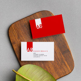Anpassningsbar Modern Monogram White Red Clean Min Visitkort