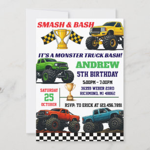 Anpassningsbar Modern Monster Lastbil Boys Party f Inbjudningar