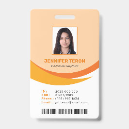 Anpassningsbar Modern Orange Employee ID-kort med 