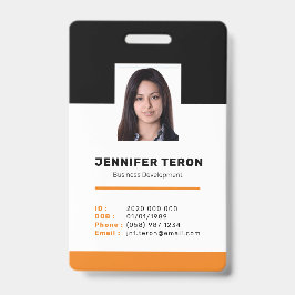 Anpassningsbar Modern Orange Employee ID-kort med 
