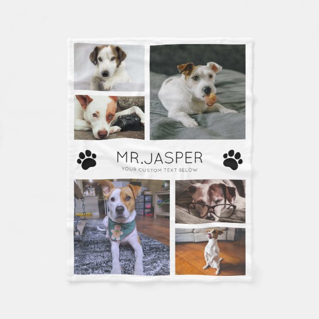 Anpassningsbar Modern Pet Namn Photo Collage Hund  Fleecefilt (Framsidan)