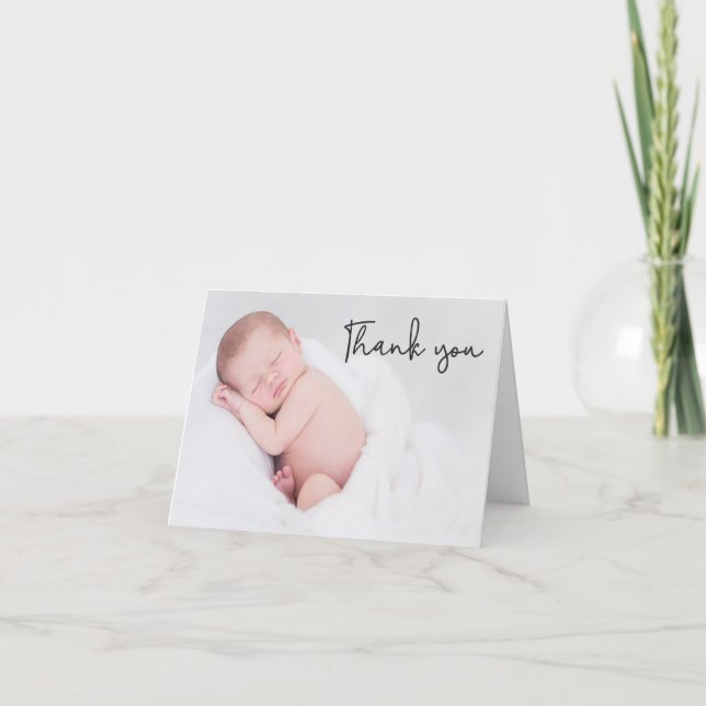 Anpassningsbar Modern Photo Baby Shower Tack Kort (Framsida)
