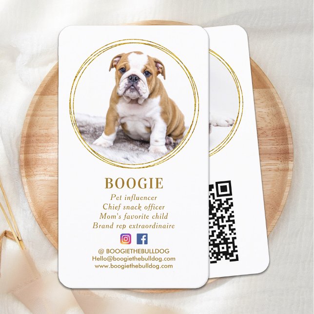 Anpassningsbar Modern Photo Guld Hund Media QR-kod Visitkort (Skapare uppladdad)