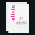Anpassningsbar Modern Rosa 21:a födelsedag Inbjudningar<br><div class="desc">Vi presenterar Anpassningsbar Modern Rosa 21:a födelsedagsinbjudan, en snyggt och contemporary för att fira en viktig milstolpe i livet. Den här elegantens inbjudan innehåller enkel men sofistikerad typografi, som perfekt fångar upphetsningen och glöden av att vrida 21. Med chicens rosa-design är det perfekten att meddela dig att du kommer in...</div>
