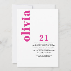 Anpassningsbar Modern Rosa 21:a födelsedag Inbjudningar