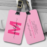 Anpassningsbar Modern Rosa Initial Namn Monogram Bagagebricka<br><div class="desc">Skapa din egen Snyggt Modern Anpassningsbar World Traveler Rosa Initial Namn Monogram Luggage Tag. Den här chicen och det gigantiska bagagetaggen ger en roligt och en livfull beröring till alla resupplevelser, skapar den som perfektens tillbehör till den resande världen eller någon som har en allvarlig fodral av nöd. Framsidan har...</div>