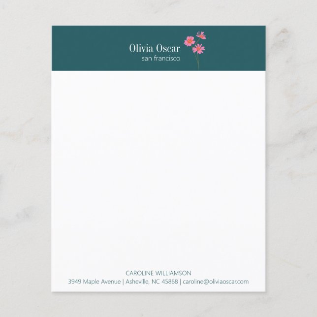 Anpassningsbar Modern Rosa Teal Flower Business St (Framsida)