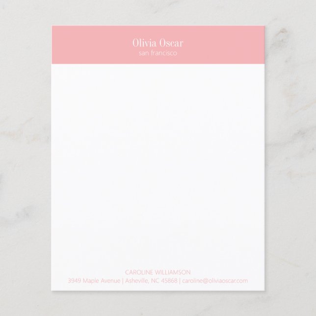 Anpassningsbar Modern Rosa White Business Statione (Framsida)