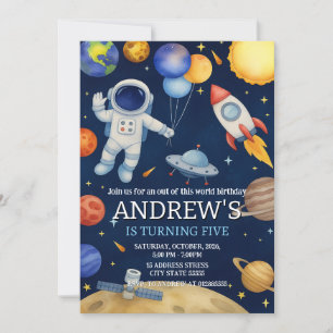 Anpassningsbar Modern Rymden Astronaut Birthday Inbjudningar