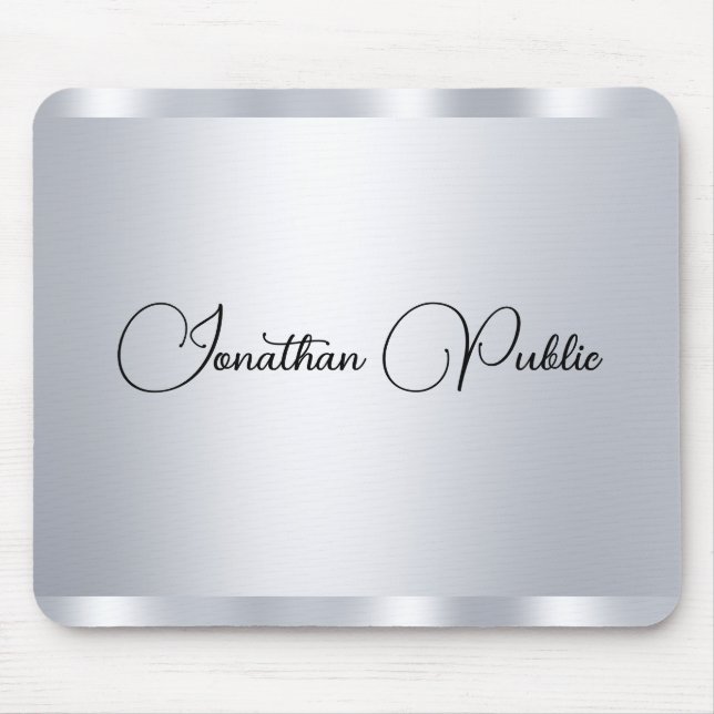 Anpassningsbar Modern Silver Metallic look Typogra Musmatta (Framsidan)