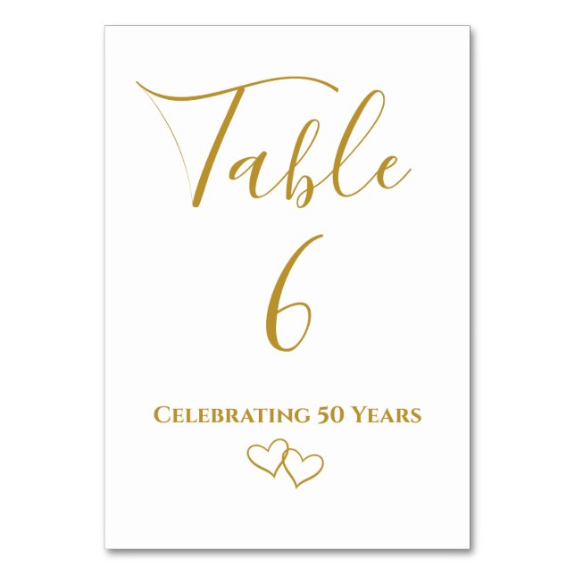 Anpassningsbar Modern Simple Golden 50-årsjubileum Bordsnummer (Framsidan)