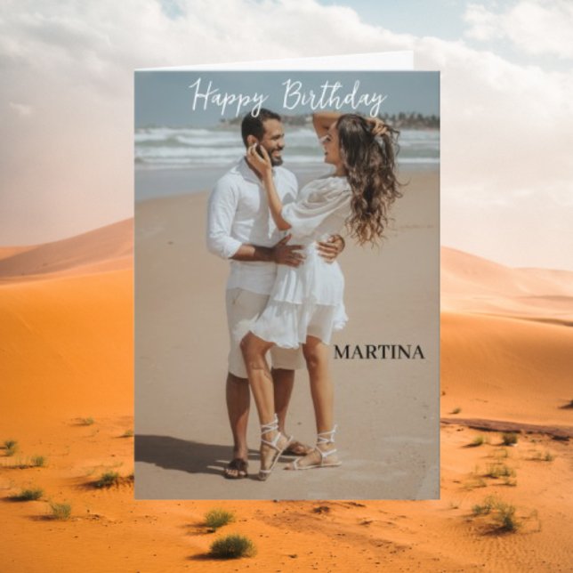 Anpassningsbar Modern Simple Script Photo Grattis  Kort (Skapare uppladdad)