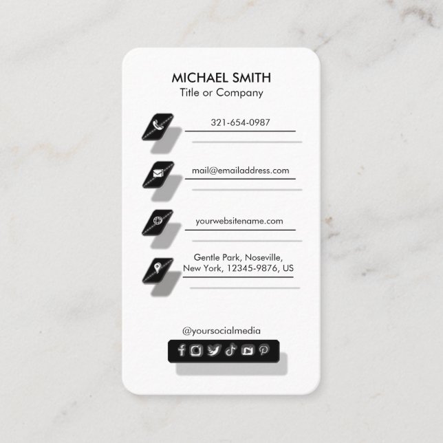 Anpassningsbar Modern Social Media Icons-Chic med  Visitkort (Framsida)