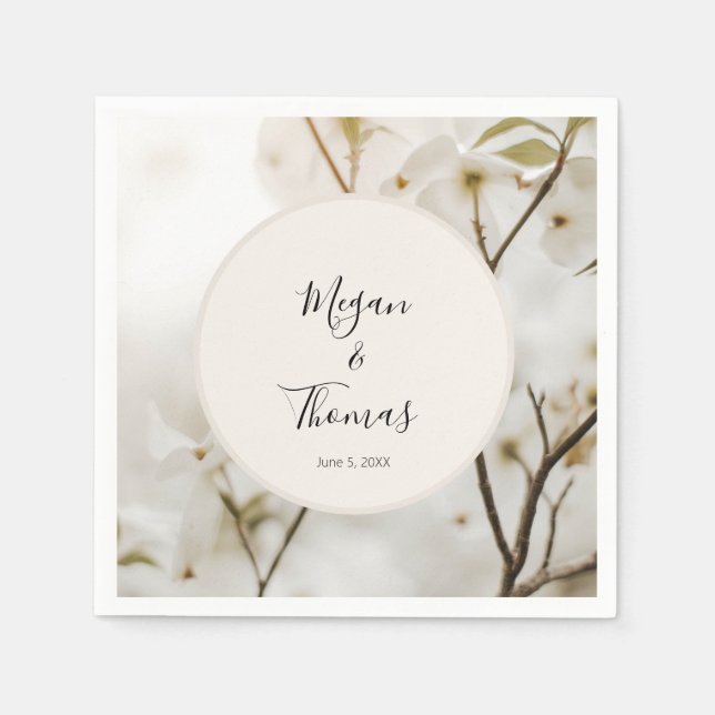 Anpassningsbar Modern Soft Blommigt Elegant bröllo Pappersservett (Framsidan)