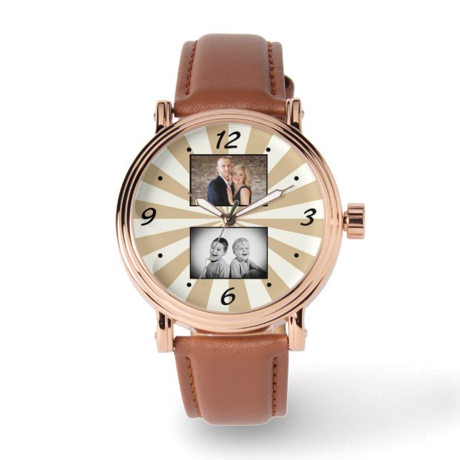 Anpassningsbar Modern Sol Beam 2 Photo Collage Armbandsur (Framsida)