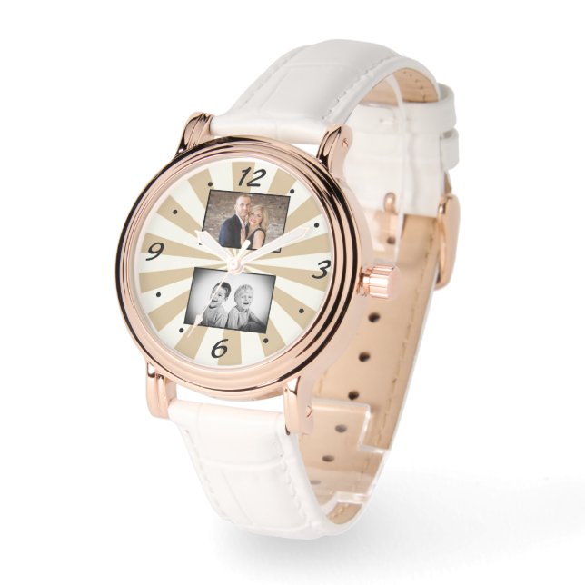 Anpassningsbar Modern Sol Beam 2 Photo Collage Armbandsur (Vinkel)