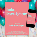 Anpassningsbar Modern Spain Hola, 21:a födelsedag Inbjudningar<br><div class="desc">👉 ett leende på ansikte med den här toppen, en modern inbjudan till spanska 21-årsdagen! Hola tjugoen! #zazzlemade - klicka bara för att anpassa den här designen 🙏 Tack för att du stöder mitt lilla företag - Om du vill ha ett skräddarsytt objekt, eller om jag kan vara till någon...</div>