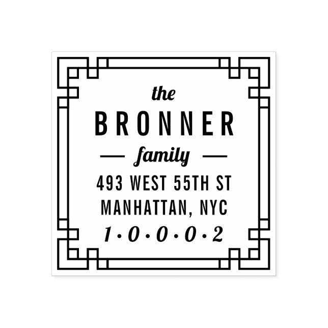 Anpassningsbar Modern Square Family Namn Returadre Stämpel (Tryck)