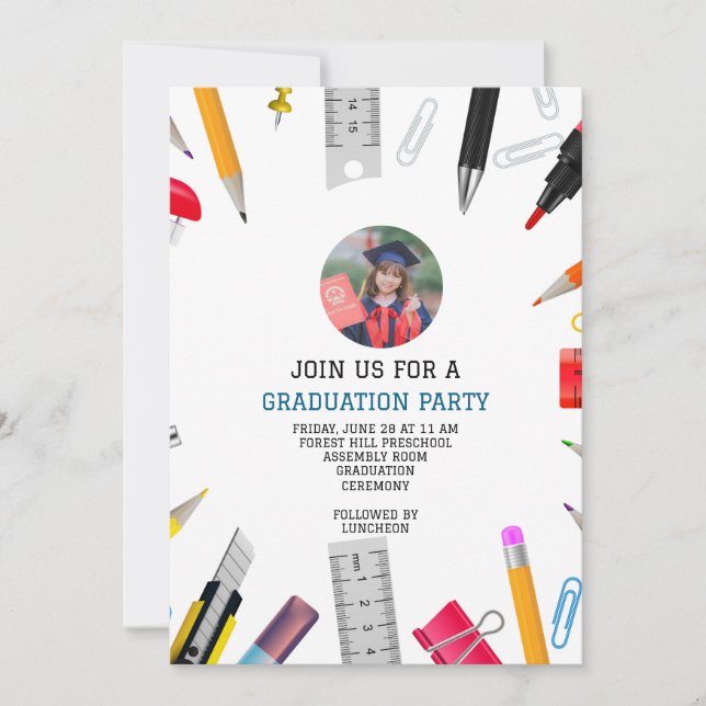 Anpassningsbar modern studenten-barnförskola inbjudningar (Framsida)