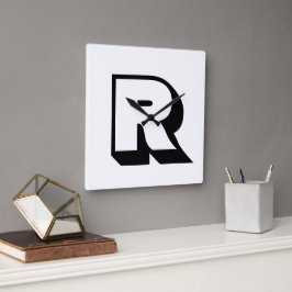 Anpassningsbar Modern svart monogramblocktypografi Fyrkantig Klocka