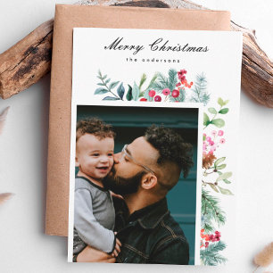 Anpassningsbar Modern traditionell julafton Holly Julkort